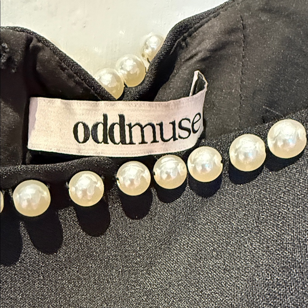 Odd Muse Faux Pearl Dress Black Long Sleeve Like New Medium LONDON GORGEOUS - Picture 3 of 7